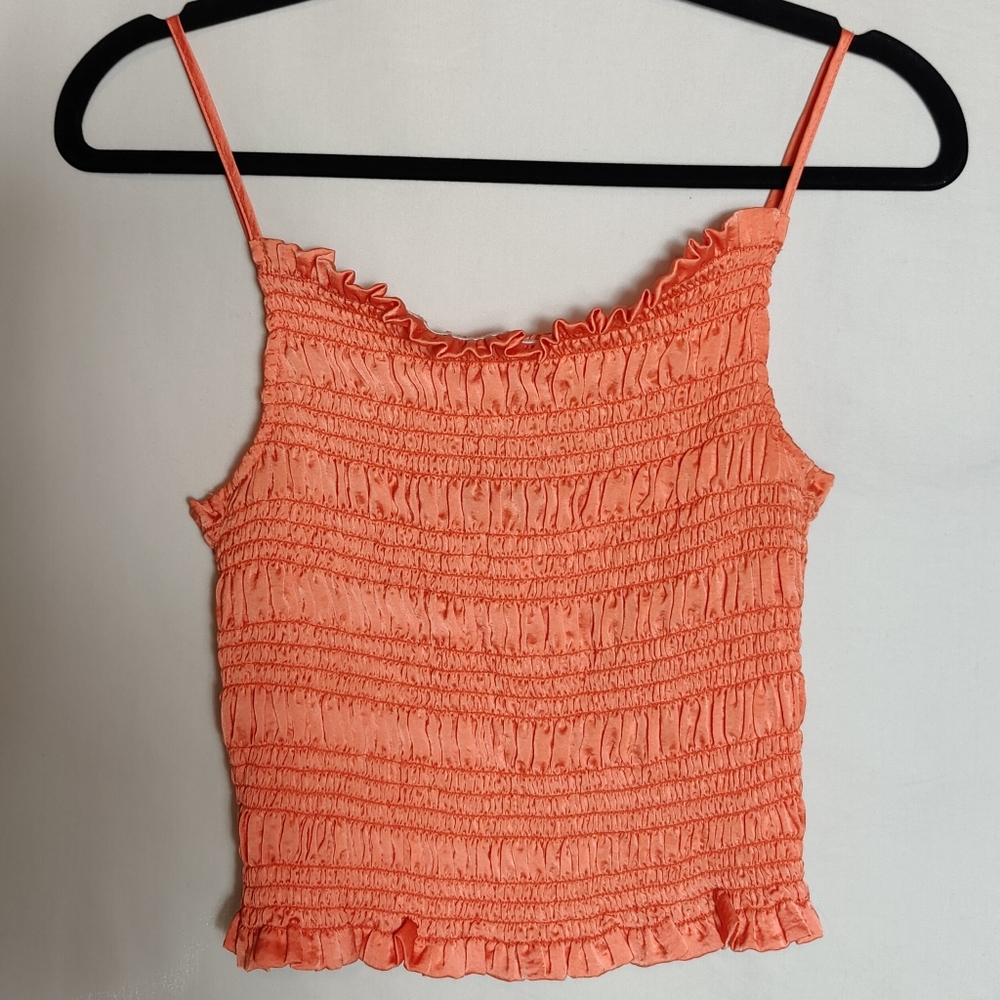 Do + Be Smocked Cropped Spaghetti Strap Top - Orange, Size Small